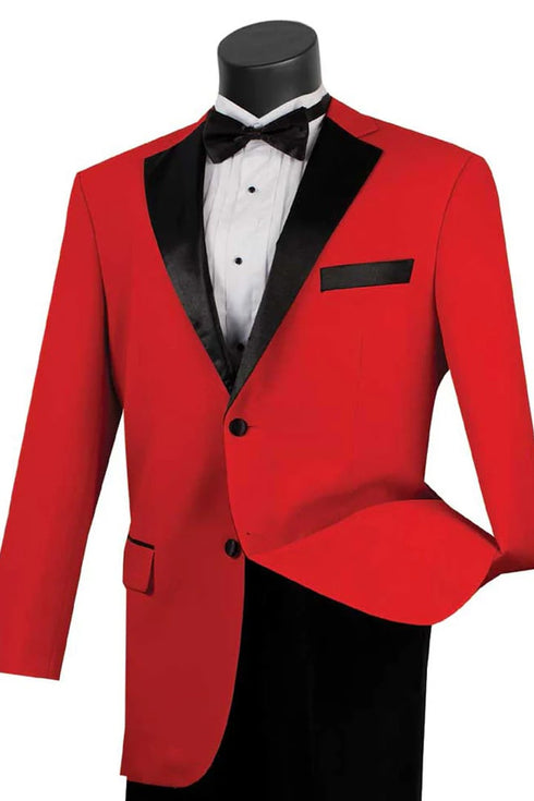 Red Prom Tuxedo Suit - Red Wedding Suit - Mens 2 Button Contrast Notch Lapel Tuxedo